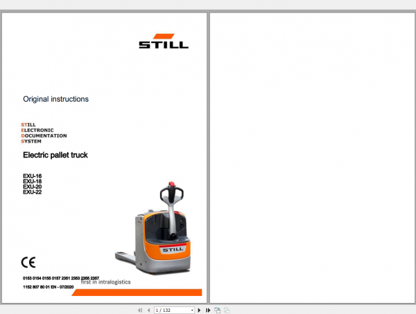 Still Sted Electric Pallet Truck EXU 16 18 20 22 Li Ion Operating Instruction 1