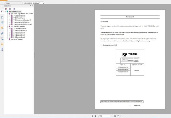Tadano Mobile Crane AR 2000M 2 C1 1E Circuit Diagram 2 2