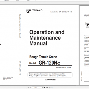Tadano Rough Terrain Crane GR 120NLPT 2 GR 120N 2 00111 Operation Maintance Manual 1