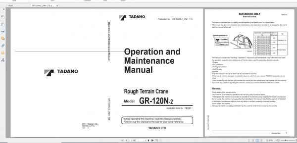 Tadano Rough Terrain Crane GR 120NLPT 2 GR 120N 2 00112 Operation Maintance Manual 1
