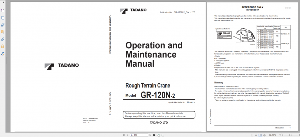 Tadano Rough Terrain Crane GR 120NLPT 2 GR 120N 2 00121 Operation Maintance Manual 1