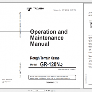 Tadano Rough Terrain Crane GR 120NLSTD 2 GR 120N 2 00102 Operation Maintance Manual 1