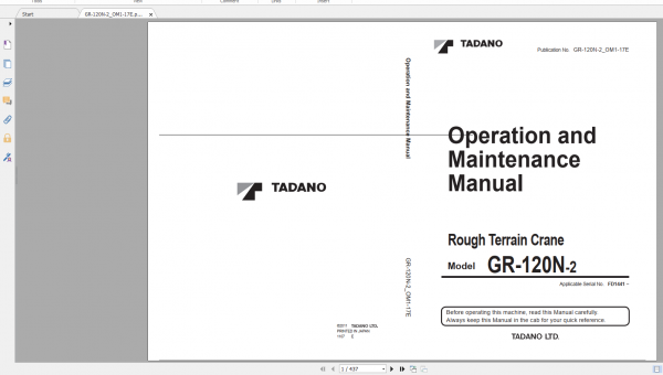 Tadano Rough Terrain Crane GR 120NPT 2 GR 120N 2 00113 Operation Maintance Manual 1