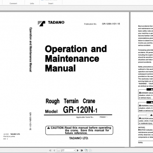 Tadano Rough Terrain Crane GR 120NSTD 1 GR 120N 1 00105 Operation Maintance Manual 1
