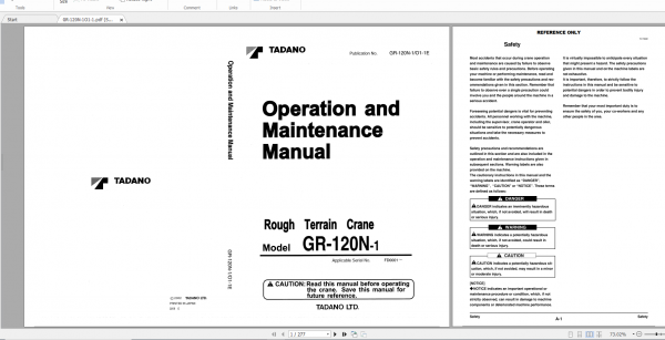 Tadano Rough Terrain Crane GR 120NSTD 1 GR 120N 1 00107 Operation Maintance Manual 1