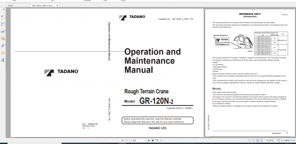 Tadano Rough Terrain Crane GR 120NSTD 2 GR 120N 2 00104 Operation Maintance Manual 1