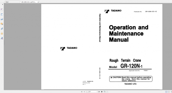 Tadano Rough Terrain Crane GR 120NSTDF 1 GR 120N 1 00108 Operation Maintance Manual 1