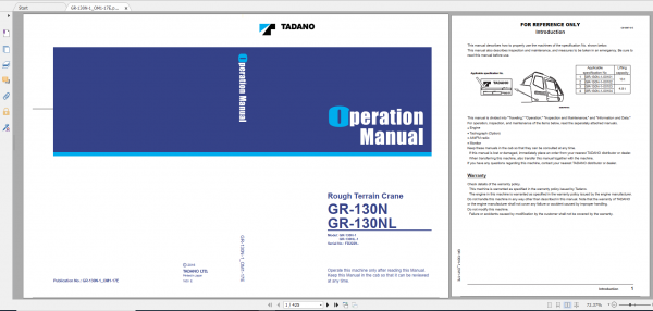 Tadano Rough Terrain Crane GR 130NL 1 GR 130N 1 00102 Operation Maintance Manual 1