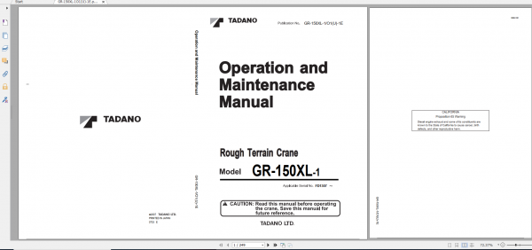 Tadano Rough Terrain Crane GR 150XL 1 GR 150 1 00102 Operation Maintance Manual 1