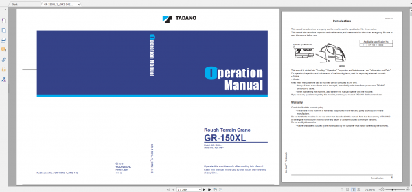 Tadano Rough Terrain Crane GR 150XL 1 GR 150 1 00232 Operation Maintance Manual 1
