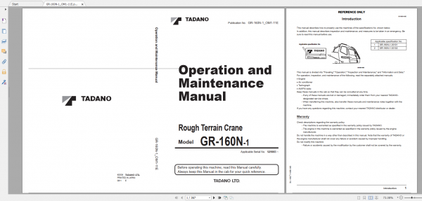 Tadano Rough Terrain Crane GR 160N 1 GR 160N 1 00102 Operation Maintance Manual 1