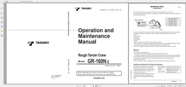 Tadano Rough Terrain Crane GR 160N 2 GR 160N 2 00103 Operation Maintance Manual 1