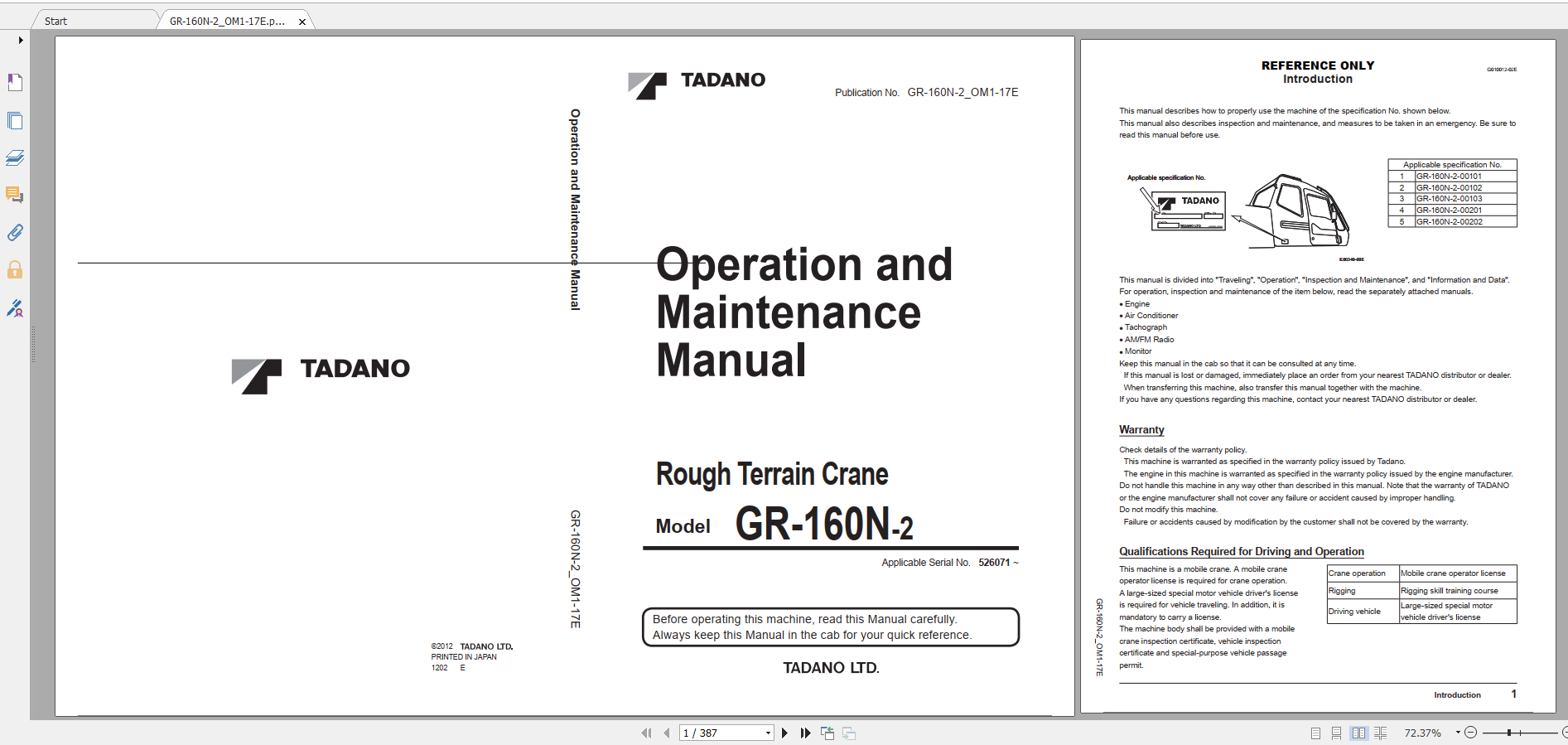 Tadano Rough Terrain Crane GR 160N 2 GR 160N 2 00202 Operation Maintance Manual 2