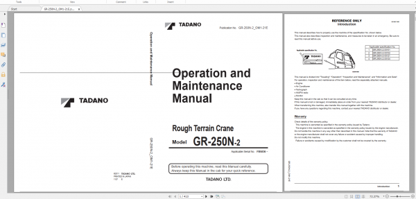 Tadano Rough Terrain Crane GR 250N 2 GR 250N 2 00102 Operation Maintance Manual 1