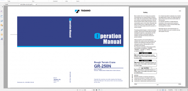 Tadano Rough Terrain Crane GR 250N3D 1 GR 250N 1 00104 Operation Maintance Manual 1