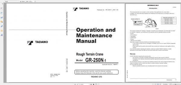 Tadano Rough Terrain Crane GR 250NPT 1 GR 250N 1 00202 Operation Maintance Manual 1