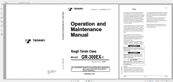 Tadano Rough Terrain Crane GR 300EX 1 GR 300E 1 00202 Operation Maintance Manual 1