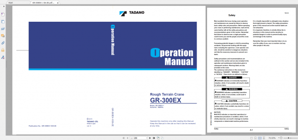 Tadano Rough Terrain Crane GR 300EX 1 GR 300E 1 00312 Operation Maintance Manual 1