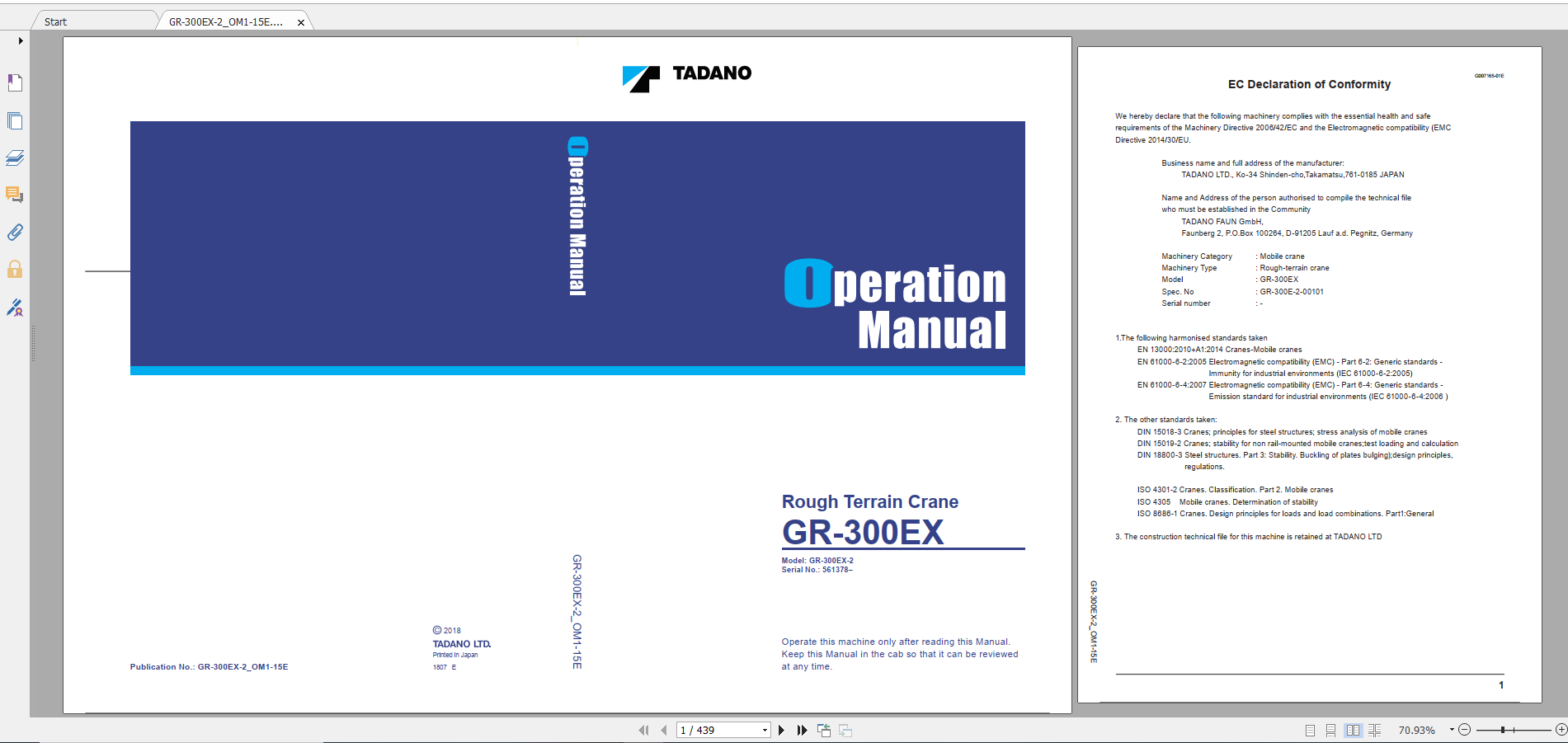Tadano Rough Terrain Crane GR 300EX 2 GR 300E 2 00101 Operation Maintance Manual 3