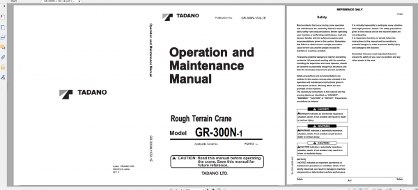 Tadano Rough Terrain Crane GR 300NF 1 GR 300N 1 00102 Operation Maintance Manual 1