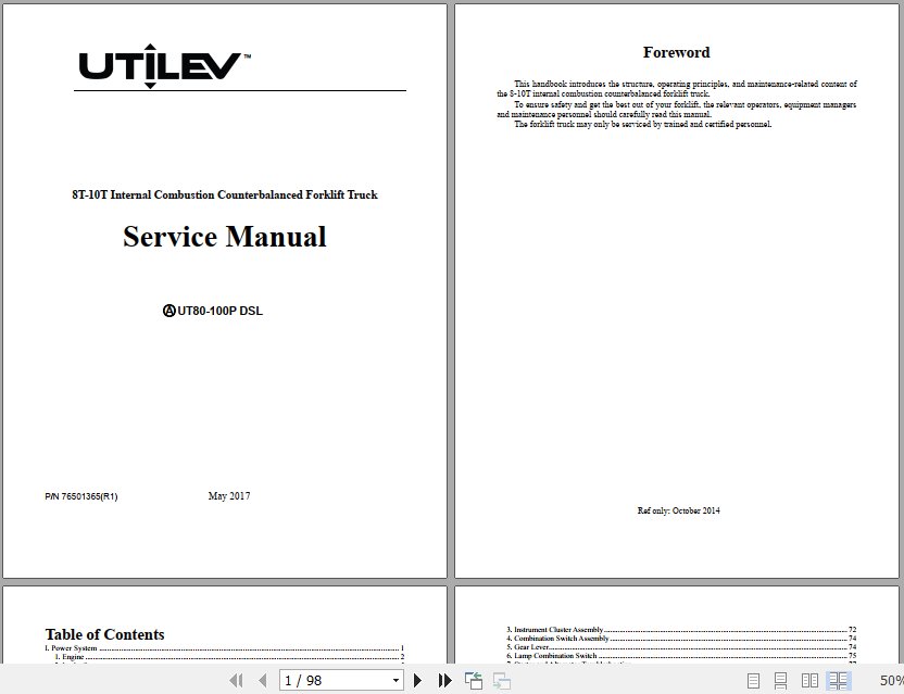 Yale Class 5 Internal Combustion Engine Trucks A253 UT80 100P Operation Service Manual 2