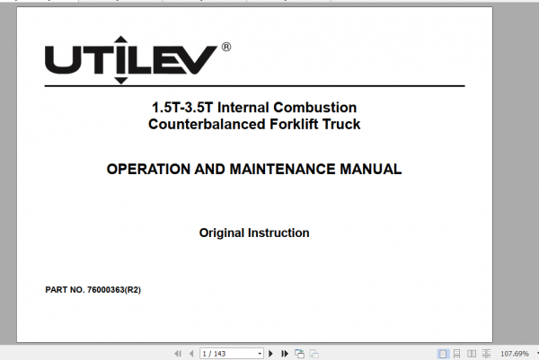 Yale Class 5 Internal Combustion Engine Trucks A261 UT15 18P Operation Service Manual 1