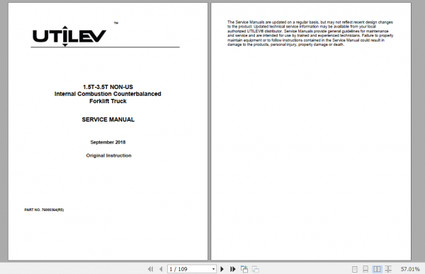 Yale Class 5 Internal Combustion Engine Trucks A266 UT15 18P Operation Service Manual 1