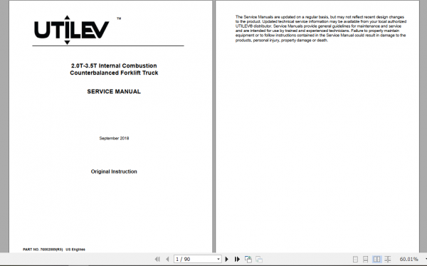 Yale Class 5 Internal Combustion Engine Trucks A285 UT20 25P UT30 35P Operation Service Manual 1