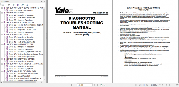 Yale Class 5 Internal Combustion Engine Trucks A390 GLPGDP20MX GLPGDP25MX GLPGDP35MX Europe Service Manual 1