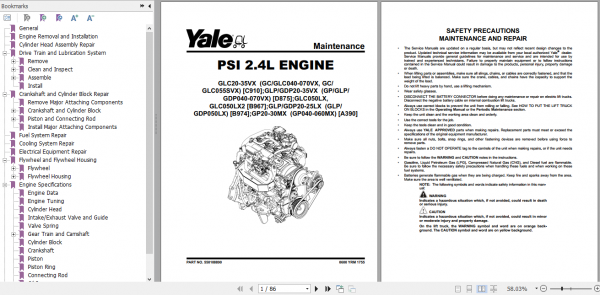 Yale Class 5 Internal Combustion Engine Trucks A390 GLPGDP20MX GLPGDP25MX GLPGDP35MX Europe Service Manual 2