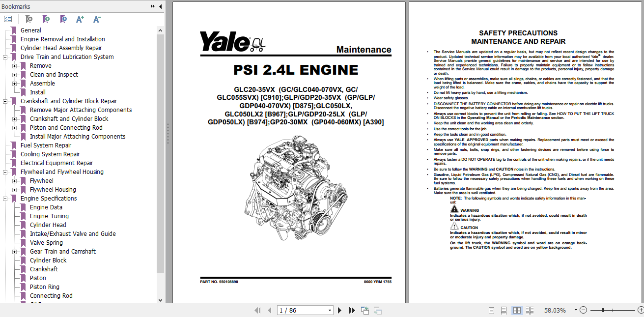 Yale Class 5 Internal Combustion Engine Trucks A390 GLPGDP20MX GLPGDP25MX GLPGDP35MX Europe Service Manual 2