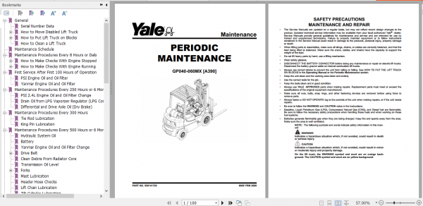 Yale Class 5 Internal Combustion Engine Trucks A390 GPGLP040MX GP050MX GP060MX Service Manual 2