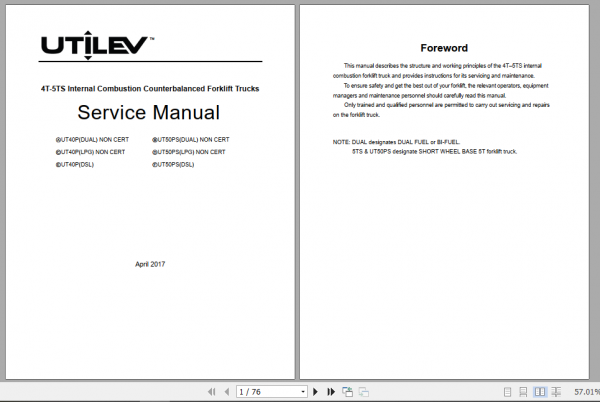 Yale Class 5 Internal Combustion Engine Trucks A408 UT40 50PS Service Manual 1