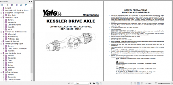 Yale Class 5 Internal Combustion Engine Trucks A674 GDP160 12EC GDP180 7.5EC GDP180 9EC GDP160 9EC Service Manual 2