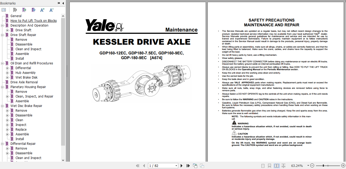 Yale Class 5 Internal Combustion Engine Trucks A674 GDP160 12EC GDP180 7.5EC GDP180 9EC GDP160 9EC Service Manual 2