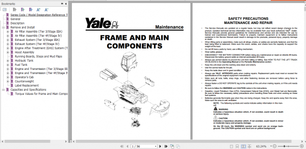 Yale Class 5 Internal Combustion Engine Trucks A674 GDP160 12EC GDP180 7.5EC GDP180 9EC GDP160 9EC Service Manual 3
