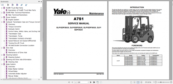 Yale Class 5 Internal Combustion Engine Trucks A7S1 GPGLPGDP04020UX Service Manual 1