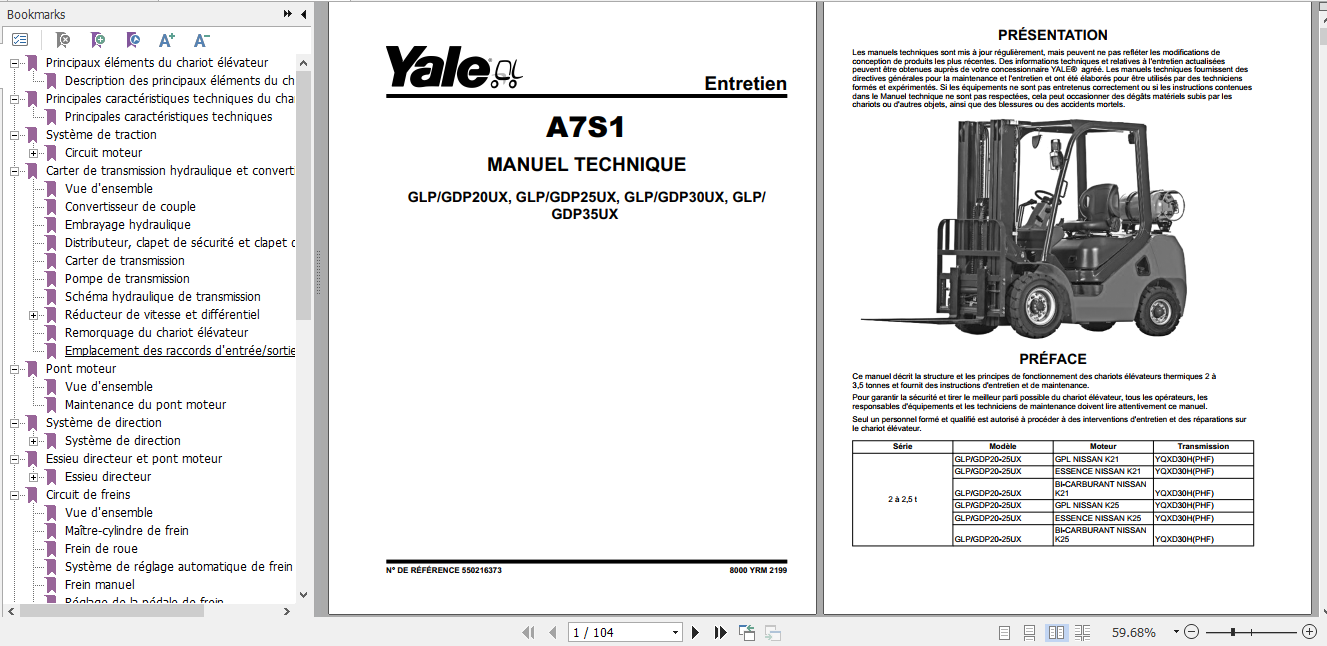 Yale Class 5 Internal Combustion Engine Trucks A7S1 Service Manual French 1