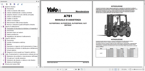 Yale Class 5 Internal Combustion Engine Trucks A7S1 Service Manual Italian 1