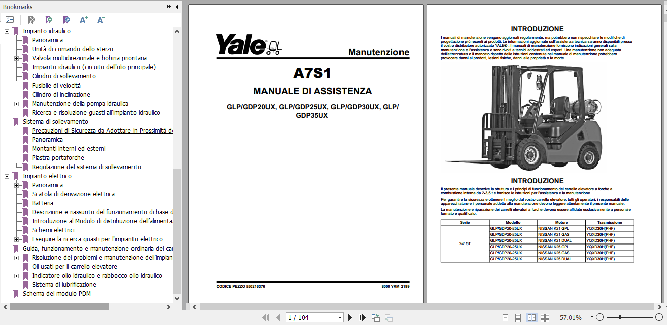 Yale Class 5 Internal Combustion Engine Trucks A7S1 Service Manual Italian 1