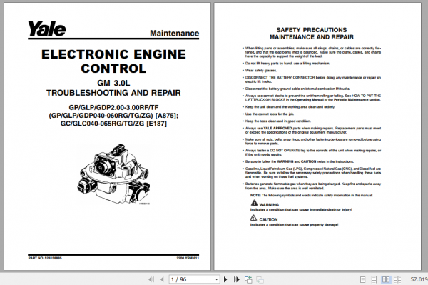 Yale Class 5 Internal Combustion Engine Trucks A875 GDP040 050RG Service Manual 4