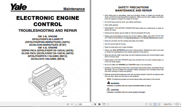 Yale Class 5 Internal Combustion Engine Trucks A875 GDP050 060TG Service Manual 2