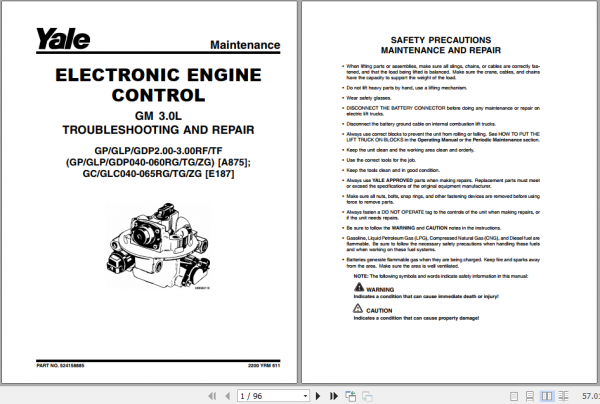 Yale Class 5 Internal Combustion Engine Trucks A875 GDP050 060TG Service Manual 3