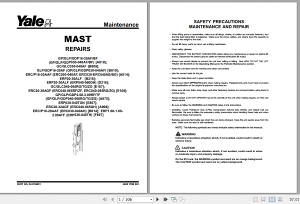 Yale Class 5 Internal Combustion Engine Trucks A875 GDP050 060TG Service Manual 4