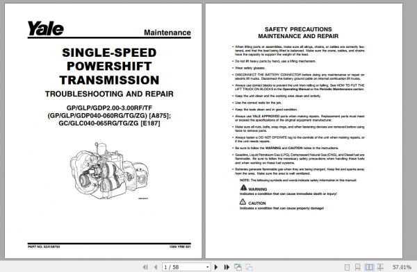 Yale Class 5 Internal Combustion Engine Trucks A875 GDPGLP20 30RFTF Europe Service Manual 3