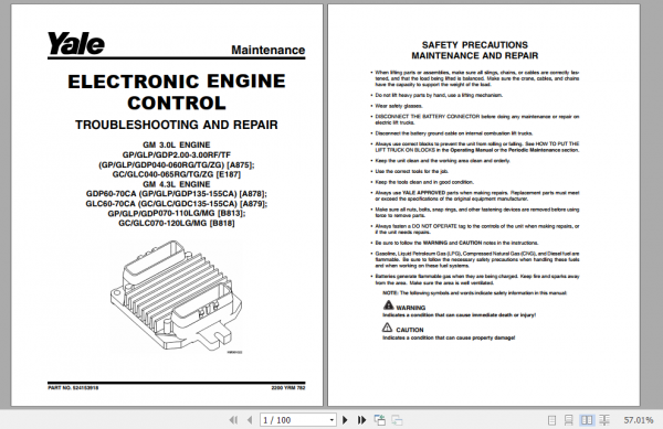 Yale Class 5 Internal Combustion Engine Trucks A875 GPGLP040 050RG Service Manual 2