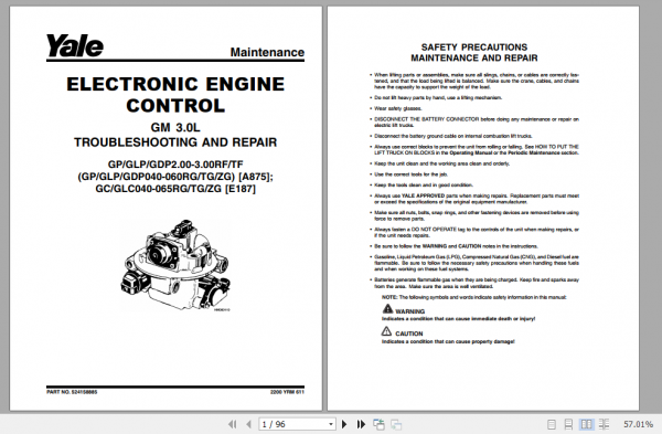 Yale Class 5 Internal Combustion Engine Trucks A875 GPGLP040 050RG Service Manual 6
