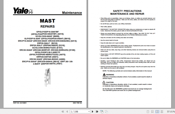 Yale Class 5 Internal Combustion Engine Trucks A875 GPGLP050 060TG Service Manual 3