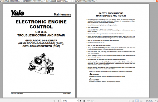 Yale Class 5 Internal Combustion Engine Trucks A875 GPGLP050 060ZG Service Manual 4