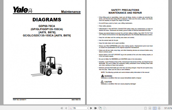 Yale Class 5 Internal Combustion Engine Trucks A878 GDP CA Service Manual 1
